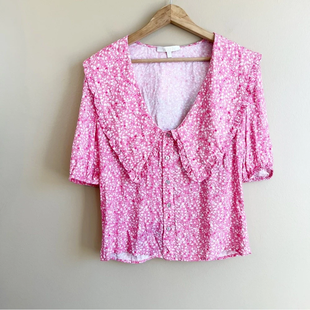 WAYF Amie Button Up Blouse Cherise Ditsy Floral XS cottagecore prairie - Picture 11 of 11